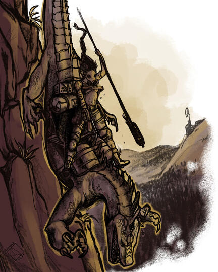 Rough lines washed in two-tone color. Inherently a bit moodier.